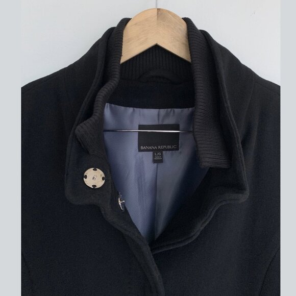 Banana Republic Italian Melton Stadium Coat Wool Coat Large Black - Picture 7 of 12